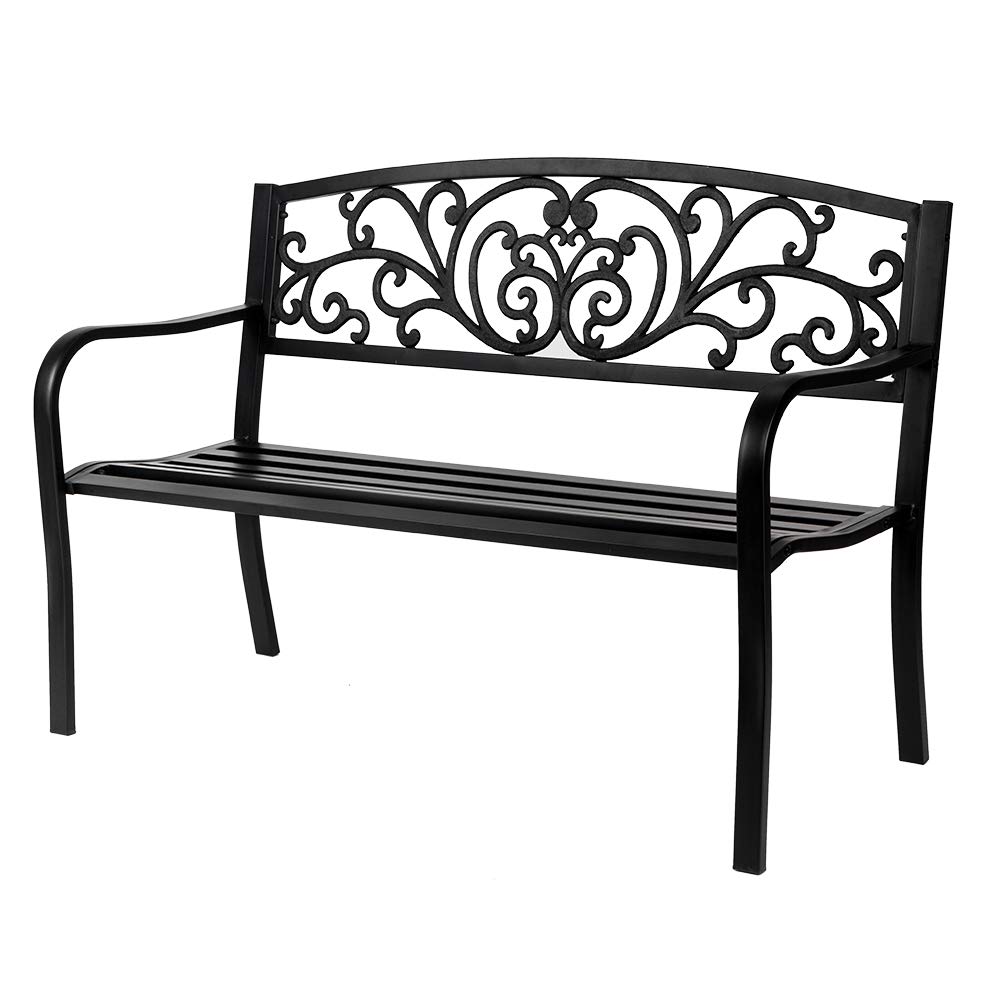 50" Iron Outdoor Courtyard Bench – Stylish and Durable Park Seating