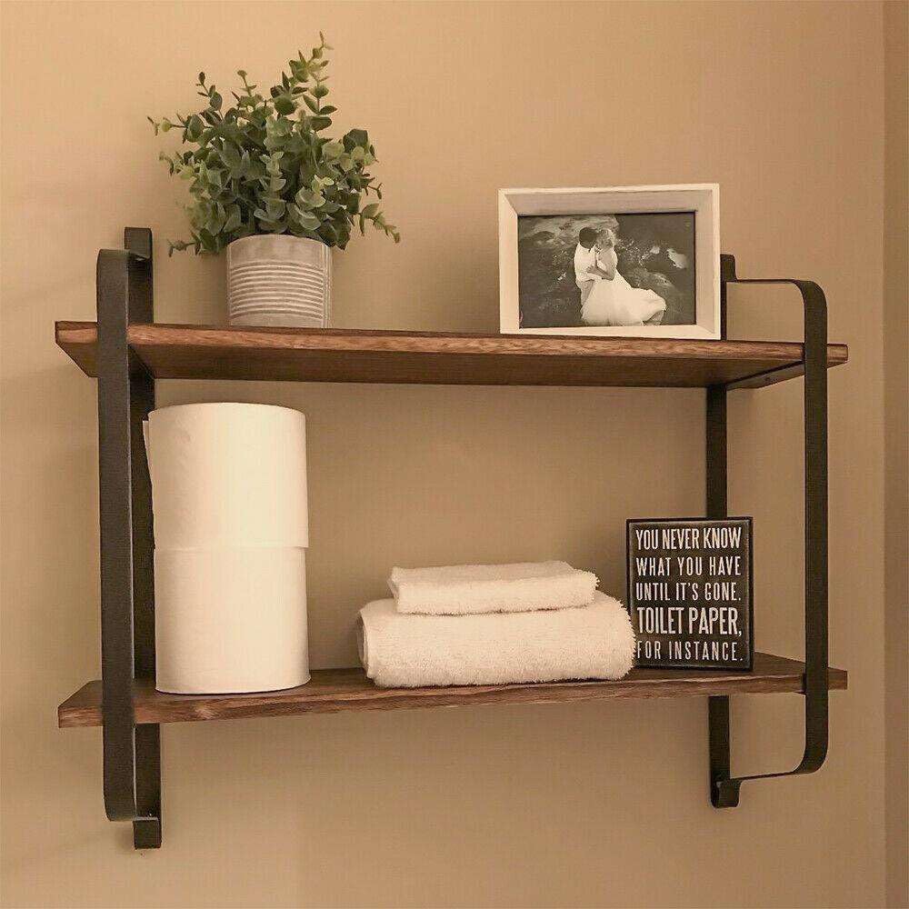 ESRW Rustic Industrial Wood Metal Wall Floating Shelf Storage Rack Bookshelf Bathroom Generic Wall Shelves Floating-Shelves Wall Decor Bedroom Decor Floating Shelves Bathroom Storage Wall shelve