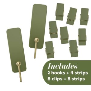 Command Mixed Hooks Pack, 10 Sage Hooks, 12 Strips (2 Medium Hooks, 8 Spring Clips), Wall Hooks for Hanging Christmas Decorations