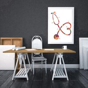 Print Art Stethoscope Watercolor Wall Art Medical Tools Anatomy Art Heart Shaped Stethoscope Love Medicine Wall Art Doctors Nurses,202