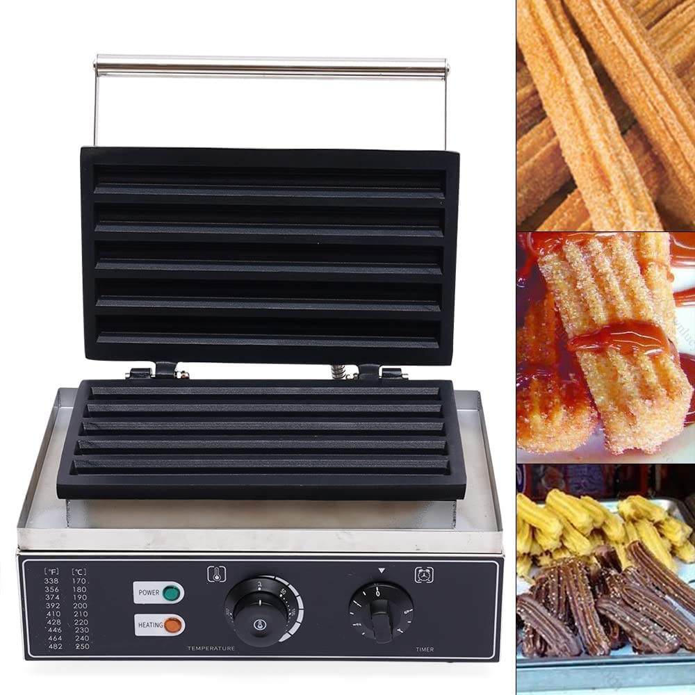 Electric Churro Maker Machine Make 5 Slices Spanish Churros, Commercial Spanish Churros Maker, Adjustable Temperature, Nonstick Hotplate for Blintzes, Roti, Tortilla, Eggs