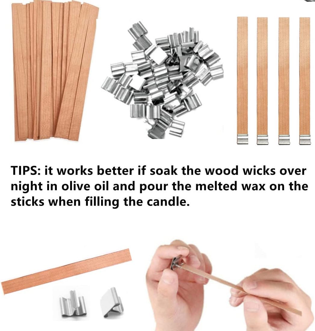 100pcs Wood Wicks for Candles, Wood Candle Wicks Wood Wicks for Candles Making Smokeless Wooden Candle Wicks with Trimmer Natural Crackling Wooden Wicks for Candle Making 5.1x0.5x0.04inch DIY Craft