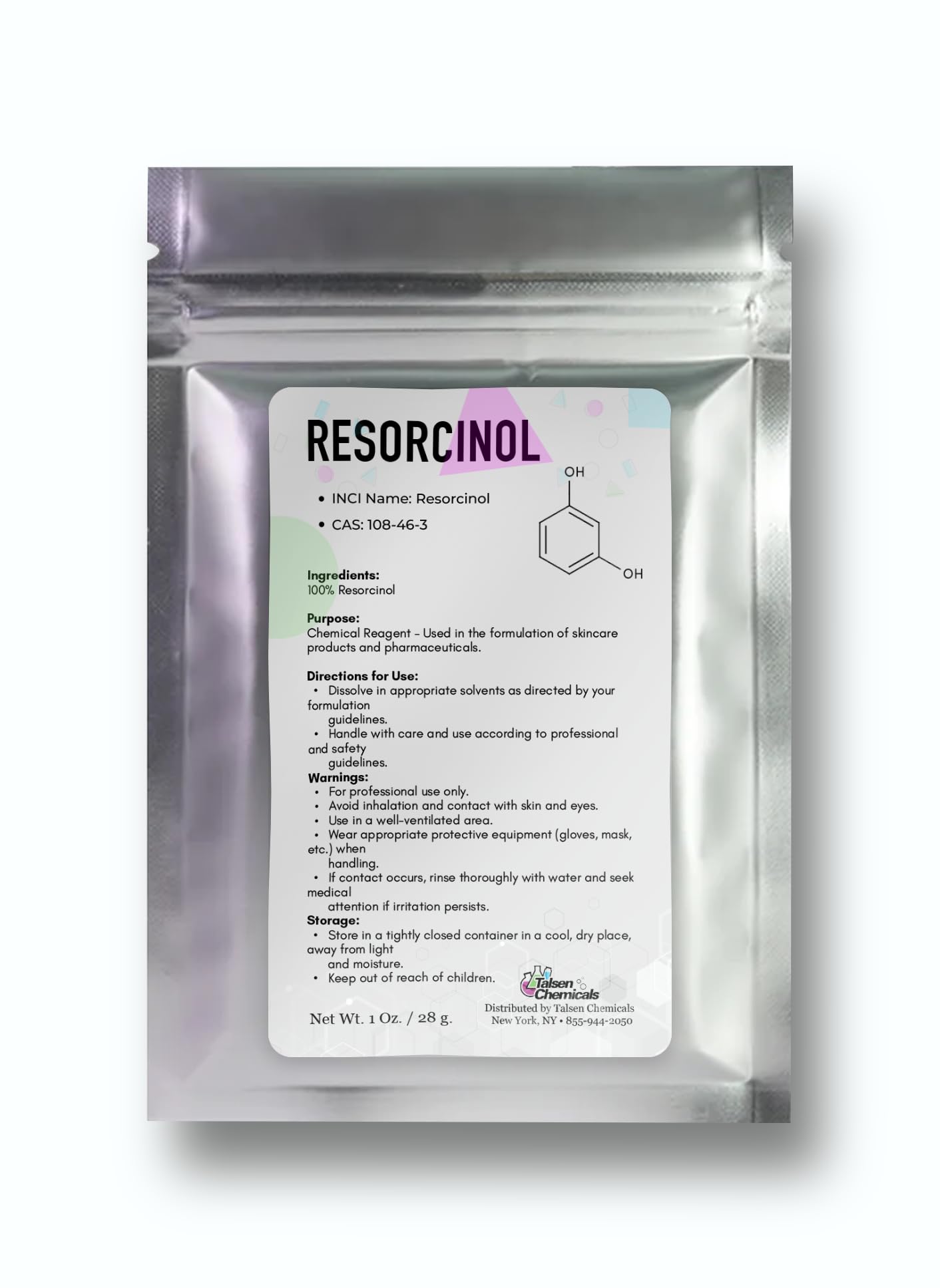 Talsen Chemicals Pure Resorcinol Cosmetic Grade - 1 Oz / 28 g - Organic Resorcinol Powder - Chemical Ingredients In DIY Cosmetics, Personal Care and Beauty Formulations for Skin Care