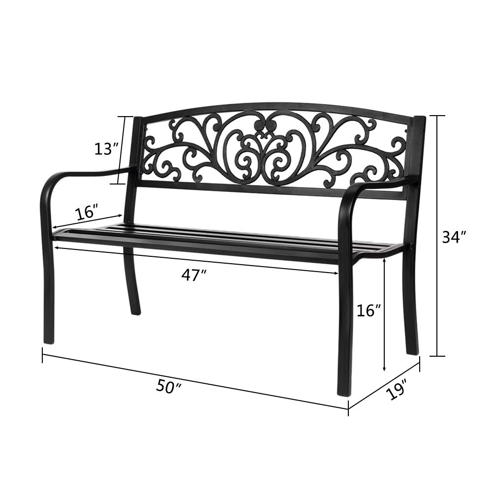 50" Iron Outdoor Courtyard Bench – Stylish and Durable Park Seating