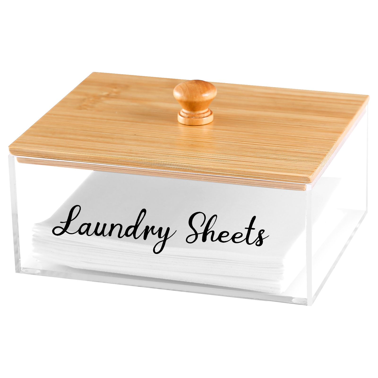 VOTLEVT Laundry Detergent Sheets Holder with Bamboo Lid, Acrylic Laundry Sheets Holder Container, Laundry Room Organization and Storage