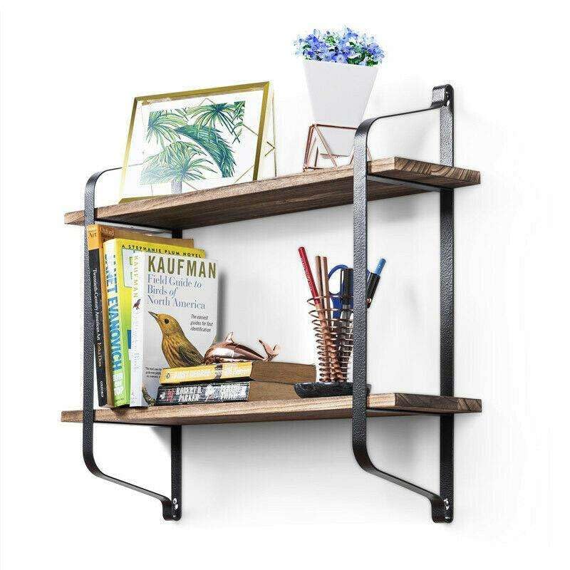 ESRW Rustic Industrial Wood Metal Wall Floating Shelf Storage Rack Bookshelf Bathroom Generic Wall Shelves Floating-Shelves Wall Decor Bedroom Decor Floating Shelves Bathroom Storage Wall shelve