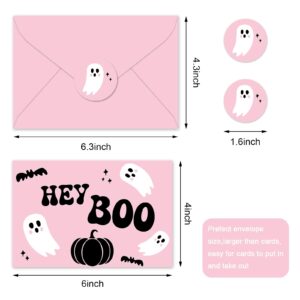 Whaline 24Pcs Halloween Ghost Thank You Cards with Envelopes and Stickers Pink Black Ghost Pumpkin Greeting Cards Little Boo Blank Note Cards for Party Supplies