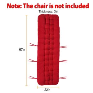 KOCASO 67x22in Chaise Lounger Cushion Bench Patio Recliner Rocking Chair Sofa Mat Deck Chair Cushion Indoor Outdoor Furniture Pat with 6 Ties & 1 Non-Slip Top Cover, Red (Only A Cushion)