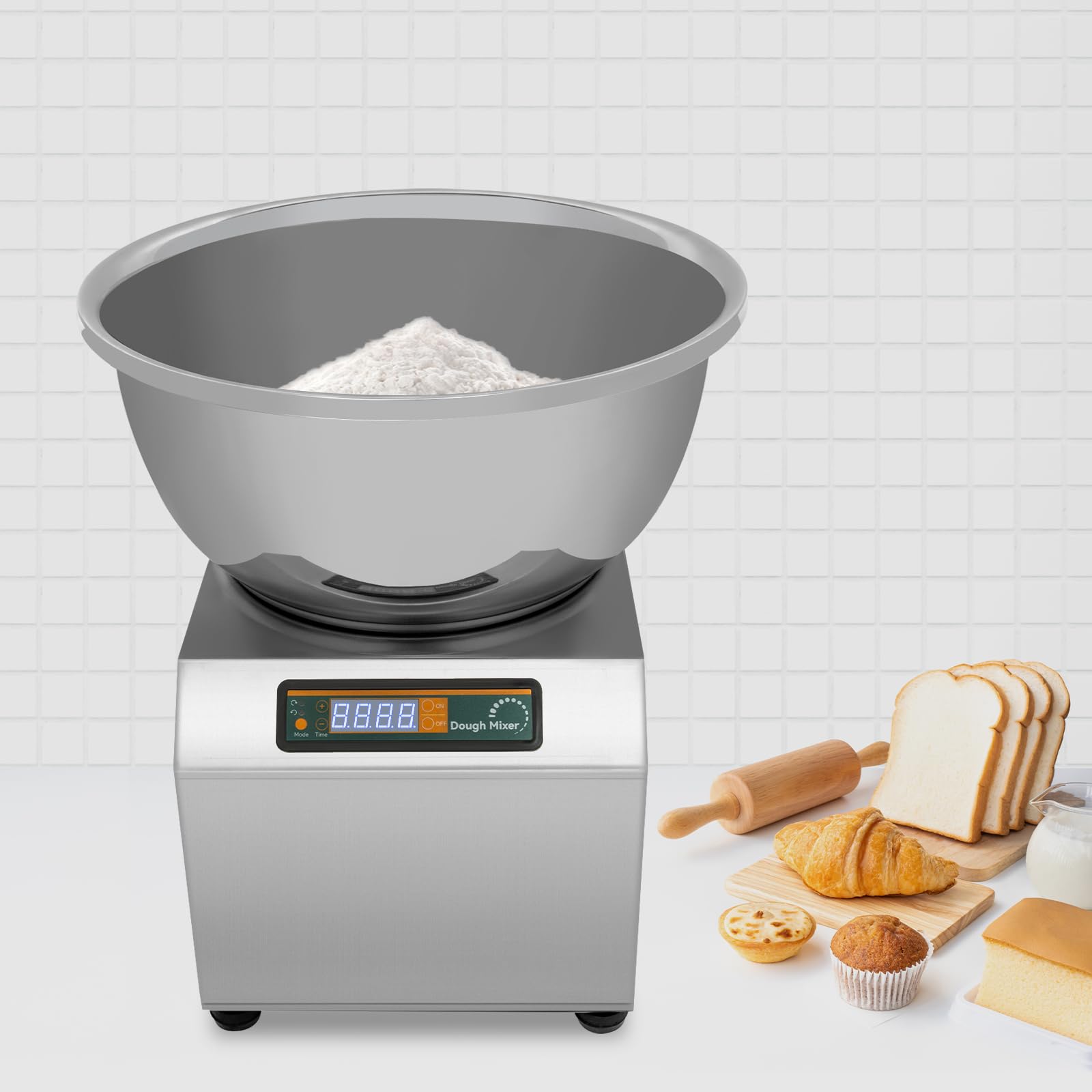 Commercial Dough Mixer 1100W Electric Dough Mixing Machine Stainless Steel Dough Kneading Machine for Restaurants Bakeries Home Kitchens,1-30mins Timing, 17.6lbs Capacity, 13.8x10.8x9.6in