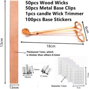 100pcs Wood Wicks for Candles, Wood Candle Wicks Wood Wicks for Candles Making Smokeless Wooden Candle Wicks with Trimmer Natural Crackling Wooden Wicks for Candle Making 5.1x0.5x0.04inch DIY Craft