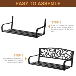 50" Iron Outdoor Courtyard Bench – Stylish and Durable Park Seating