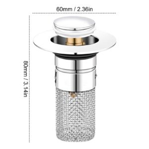 Stainless Steel Drain Hair Catcher - Anti-Clog Pop Up Drain Strainer with Hair Catcher, Drain Plug Sink Filter, Sink Plug for 33-40mm Drain, Plug and Play, for Bathroom, Bathtub, Kitchen, Sink, Etc