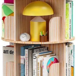 Kinembold 4 Tier Rotating Bookshelf, Floor Standing Spinning Bookshelf Tower for Kids, 360 Display Revolving Corner Bookcase for Small Space, Round Book Shelf Organizer for Bedroom, Living Room