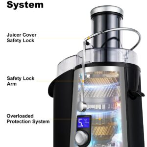 1000W 5 Speeds LCD Screen Centrifugal Juicer Machines Vegetable and Fruit, Realife Juice Extractor with Big 3" Wide Chute, Anti-drip Compact Juice Maker, Easy Clean, High Juice Yield, BPA Free