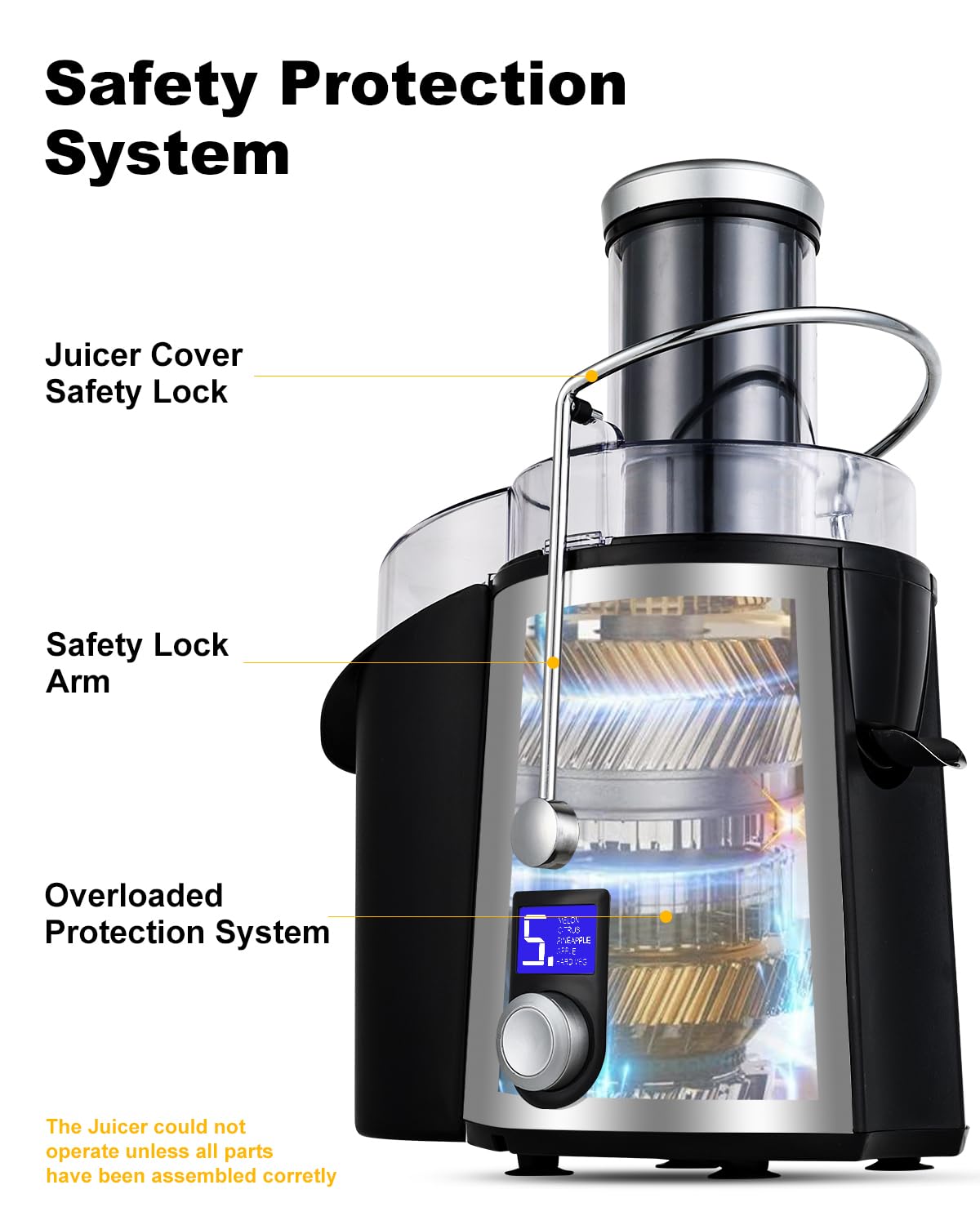 1000W 5 Speeds LCD Screen Centrifugal Juicer Machines Vegetable and Fruit, Realife Juice Extractor with Big 3" Wide Chute, Anti-drip Compact Juice Maker, Easy Clean, High Juice Yield, BPA Free