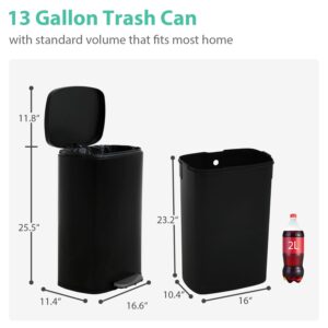 13 Gallon Trash Can Kitchen Garbage Can Stainless Steel Trash Can,Garbage Can 13 Gallon Tall Kitchen Can With Lid,Trashcans For Kitchens Touchless Trash Can Outdoor Trash Can For Patio(Black)