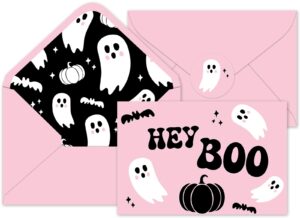 whaline 24pcs halloween ghost thank you cards with envelopes and stickers pink black ghost pumpkin greeting cards little boo blank note cards for party supplies