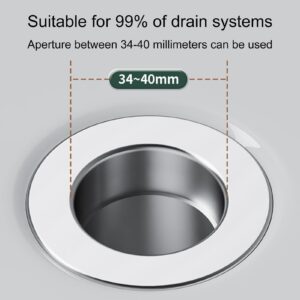 Stainless Steel Drain Hair Catcher - Anti-Clog Pop Up Drain Strainer with Hair Catcher, Drain Plug Sink Filter, Sink Plug for 33-40mm Drain, Plug and Play, for Bathroom, Bathtub, Kitchen, Sink, Etc