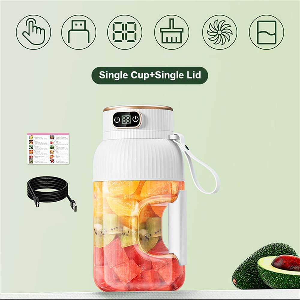 Multifunctional Portable Juicer Cup with Digital Display, Portable Smoothie Blender on the Go, Portable Blender Usb Rechargeable, Portable Juicer Blender With Direct Drinking Lid (White)