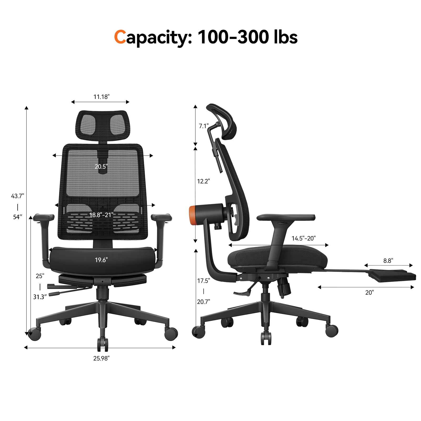 Newtral Ergonomic Office Chair with Footrest - Home Office Desk Chair with Adaptive Lumbar Support, 4D Armrest, Adjustable Seat Depth & Height (2D Headrest + Laptop Tray, Black)