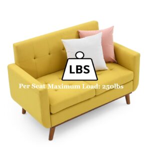 CHUNLY Lovesat Sofa, 53" Mid Century Modern Love Seat Couches for Small Spaces, Bedroom and Living Room, Button Tufted Upholstered Small Loveseat Sofa for Office, Apartment (Yellow)