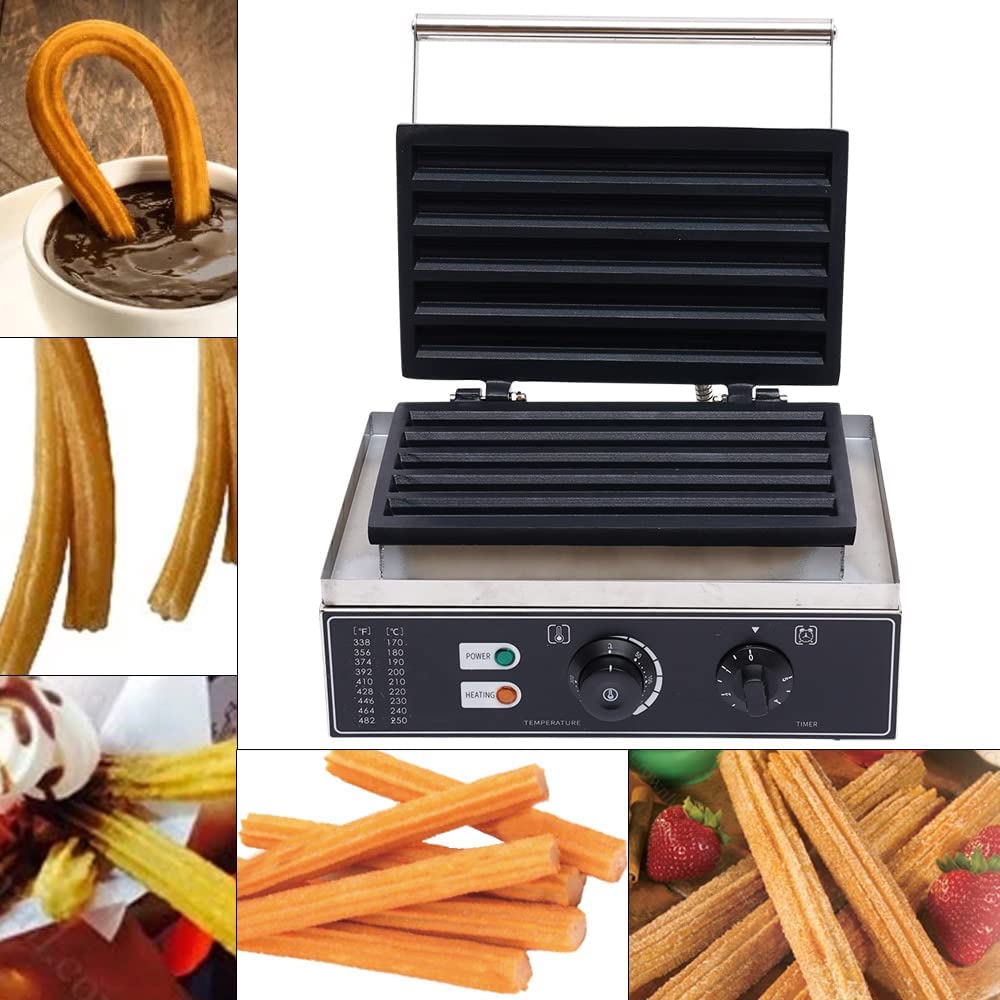 Electric Churro Maker Machine Make 5 Slices Spanish Churros, Commercial Spanish Churros Maker, Adjustable Temperature, Nonstick Hotplate for Blintzes, Roti, Tortilla, Eggs