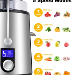 1000W 5 Speeds LCD Screen Centrifugal Juicer Machines Vegetable and Fruit, Realife Juice Extractor with Big 3" Wide Chute, Anti-drip Compact Juice Maker, Easy Clean, High Juice Yield, BPA Free