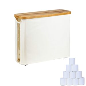 toilet paper storage basket, toilet paper organizer with bamboo lid for bathroom, free standing toilet paper holder tissue bin with visualisation window (beige)