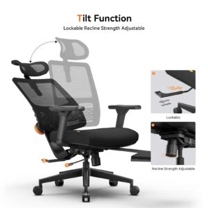 Newtral Ergonomic Office Chair with Footrest - Home Office Desk Chair with Adaptive Lumbar Support, 4D Armrest, Adjustable Seat Depth & Height (2D Headrest + Laptop Tray, Black)