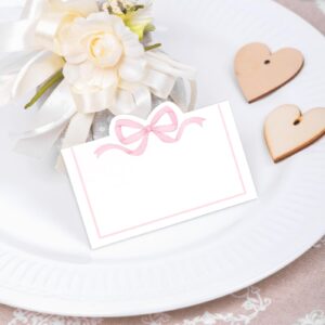 Whaline 100Pcs Pink Bow Place Cards 2 x 3.5 Inch Cute Bow Knot Tent Name Cards Blank Seat Assignment Label Cards for Coquette Birthday Party Table Setting Supplies