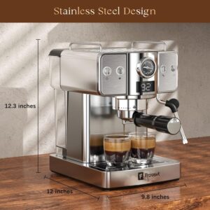 Frossvt Espresso Machine 20 Bar, Milk Frother Steam Wand, 60oz (1.8 Liters) Water Tank, 1350W for Home Barista Espresso Latte Macchiato and Cappuccino Maker