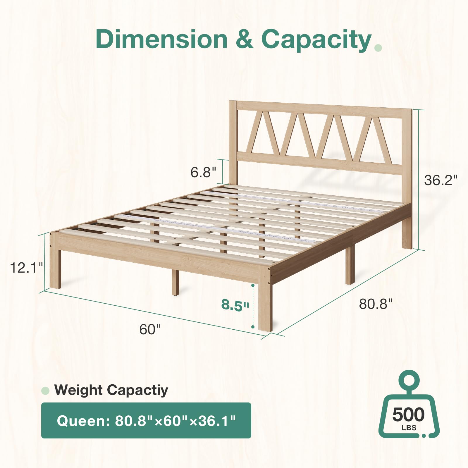 Novilla Queen Bed Frame with Headboard Wood Queen Bed Frame, Bed Frame Queen Size Solid Wood Bed Frame Foundation with Wood Slat Support, No Box Spring Needed, Easy Assembly