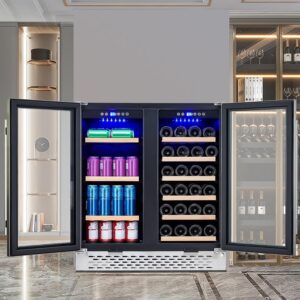 MilleLoom 6.5 cu.ft Wine and Beverage Refrigerator - 28 Bottles and 80 Cans, Dual Zone, Glass Door, Adjustable Shelves, with Lock, Digital Temperature Control, Freestanding/Built-in