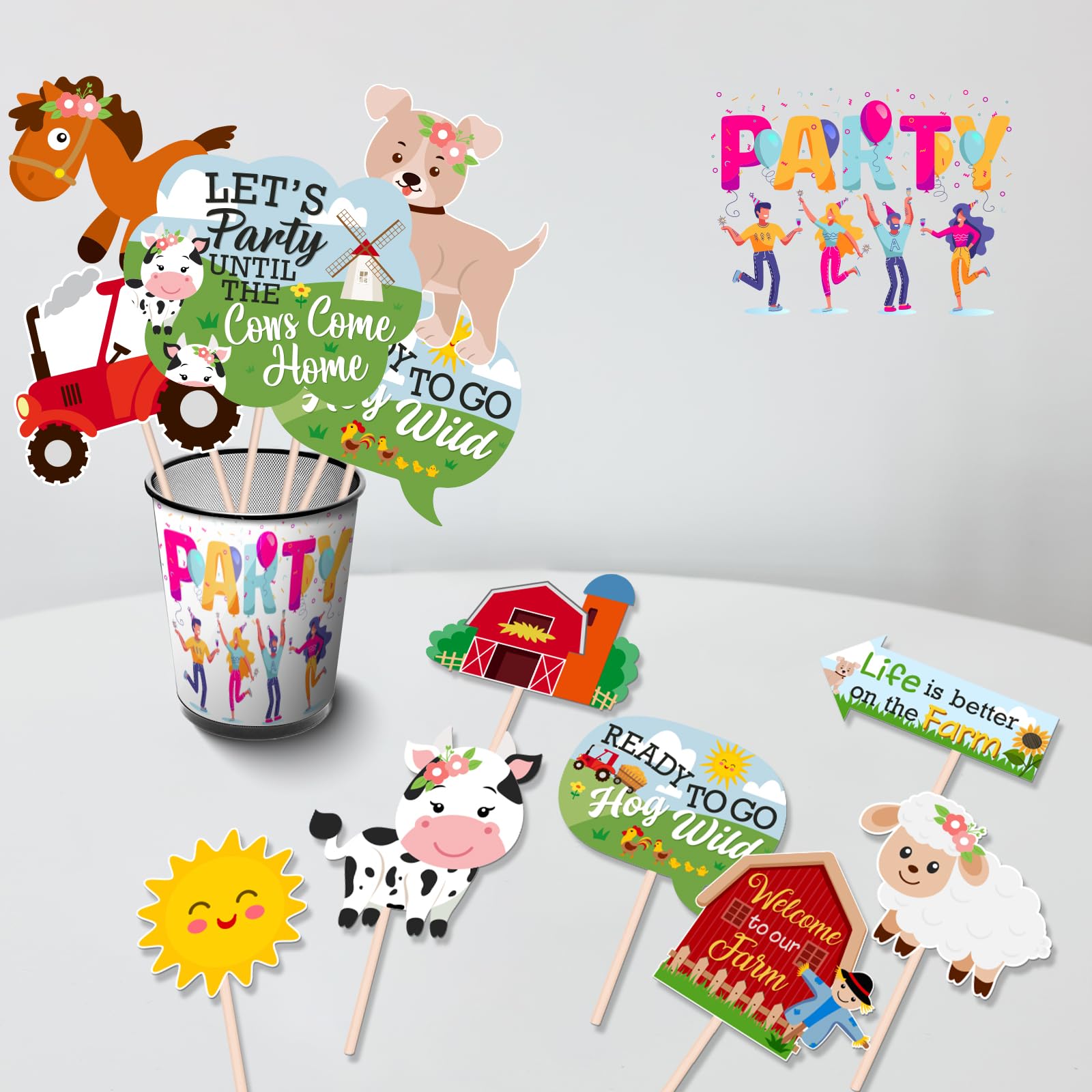 Maicaiffe Farm Animals Photo Booth Props - 26 Pcs Kid's Birthday Selfie Props Favors Supplies - Barnyard Baby Shower Party Centerpiece Sticks - Wedding Bridal Shower Party Decorations