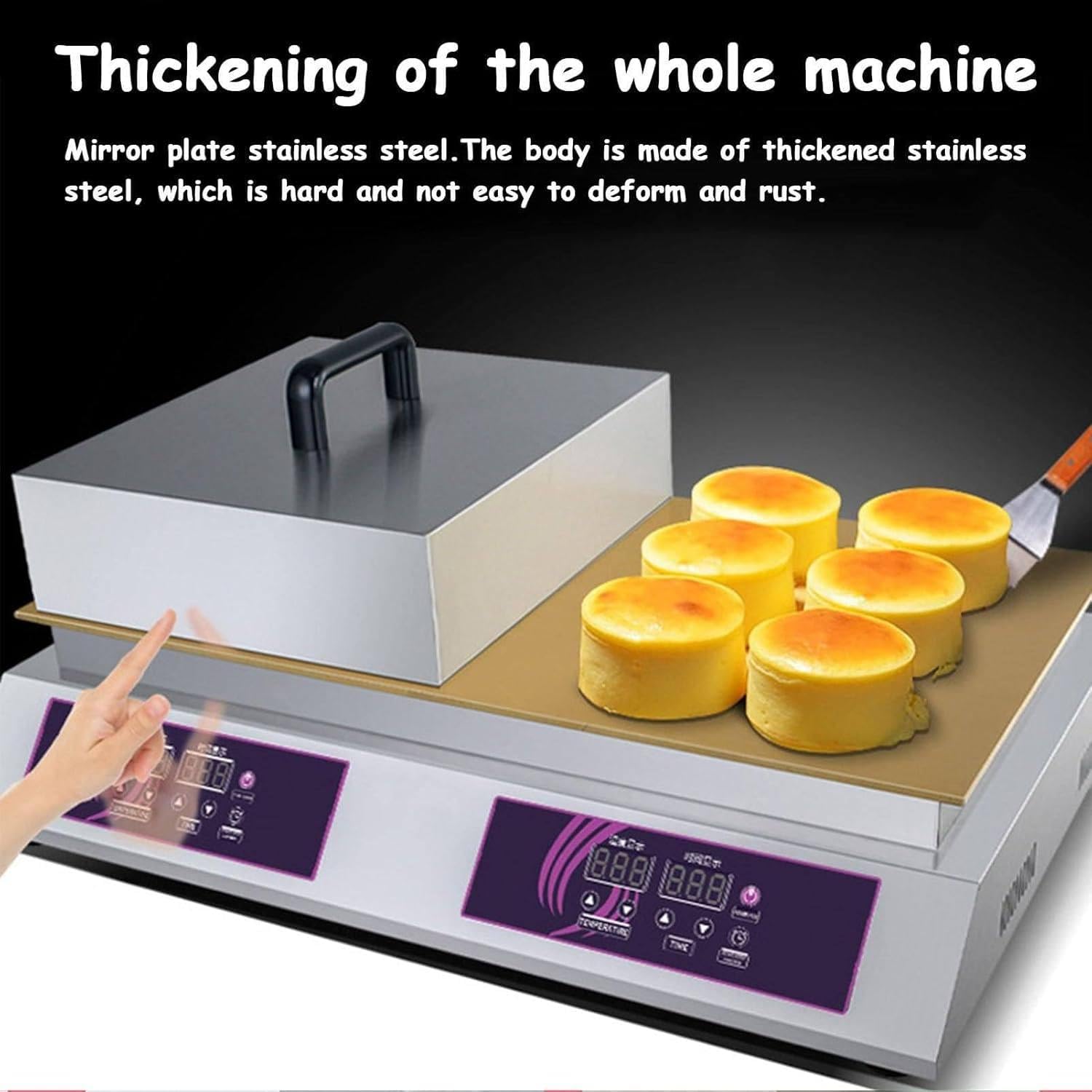 YMAOMAO Electric Souffle Making Machine, Electric Dorayaki Baker Pancake Souffle Maker Machine, 60~240℃ Adjustable Temperature with Stainless Steel Cover, for Restaurants, Bakeries, Dessert Shops,B