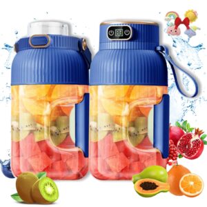 multifunctional portable juicer cup with digital display, portable smoothie blender on the go usb rechargeable, bueaew juicer cup, shakes, smoothies, gym/travel/kitchen (blue, double cup+double lid)