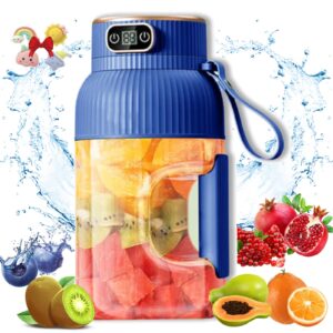 yulyoie multifunctional portable juicer cup with digital display, portable smoothie blender on the go, personal blende, for shakes, smoothies, dishwasher safe (blue, single cup+single lid)