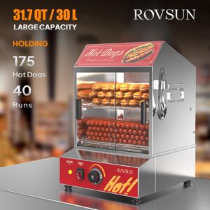 ROVSUN Hot Dog Steamer 175 Hot Dogs & 40 Buns Capacity, 31.7QT/30L Hut Steamer Hot Dog Steamer and Bun Warmer Cooker 2-Tier with Removable Shelves Food Clip for Party Event Concession Stand