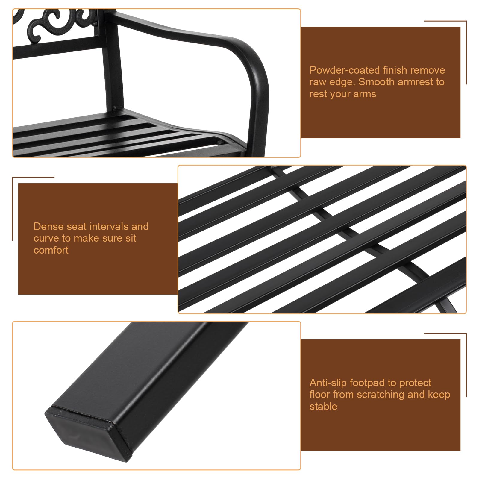 50" Iron Outdoor Courtyard Bench – Stylish and Durable Park Seating