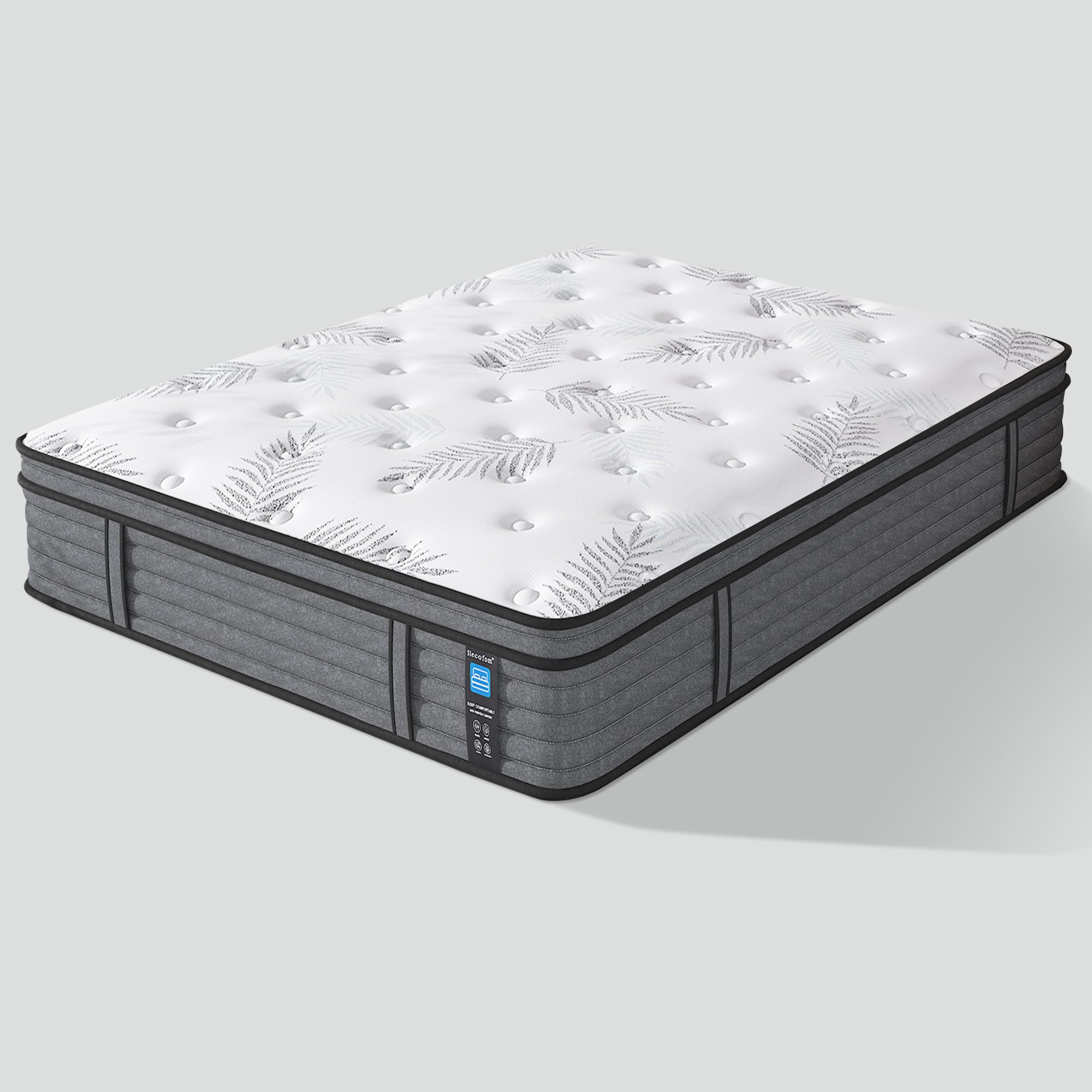 Slecofom 12 Inch King Size Mattress, Firm King Mattress in a Box,Memroy Foam Hybrid Mattress with Individually Pocket Coils Springs for Motion Isolation,Edge Support, Sleep Firm Feel/Fiberglass-Free