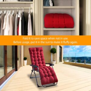 KOCASO 67x22in Chaise Lounger Cushion Bench Patio Recliner Rocking Chair Sofa Mat Deck Chair Cushion Indoor Outdoor Furniture Pat with 6 Ties & 1 Non-Slip Top Cover, Red (Only A Cushion)