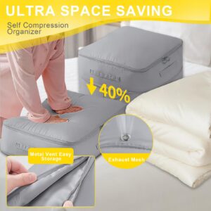 2Pcs Ultra Space Saving Self Compression Organizer, 2025 New Saver Quilt Compression Storage Bag, Space Saving Compression Organizer, Moving Organizer Bags for Comforters, Clothes, Blankets-Grey