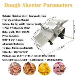 HayWHNKN Manual Dough Sheeter 16.5'' Dough Roller Sheeter Fondant Sheeter Stainless Steel Dough Press Machine Pastry Machine Pasta Maker for Fondant, Croissants, Icing, Pizza and Puff Pastry