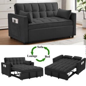 Zacis 3 in 1 Convertible Sleeper Sofa Couch Bed, Modern Space Saving Velvet Sofa Bed with Armrests, Storage Pockets & 2 Pillows, Sofa Bed Couch for Living Room Bedroom Office Apartment