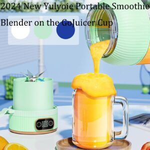 Yulyoie Multifunctional Portable Juicer Cup with Digital Display, 2024 New Yulyoie Portable Smoothie Blender on the Go, Portable Blender USB Rechargeable (Green-Single cup Single lid)