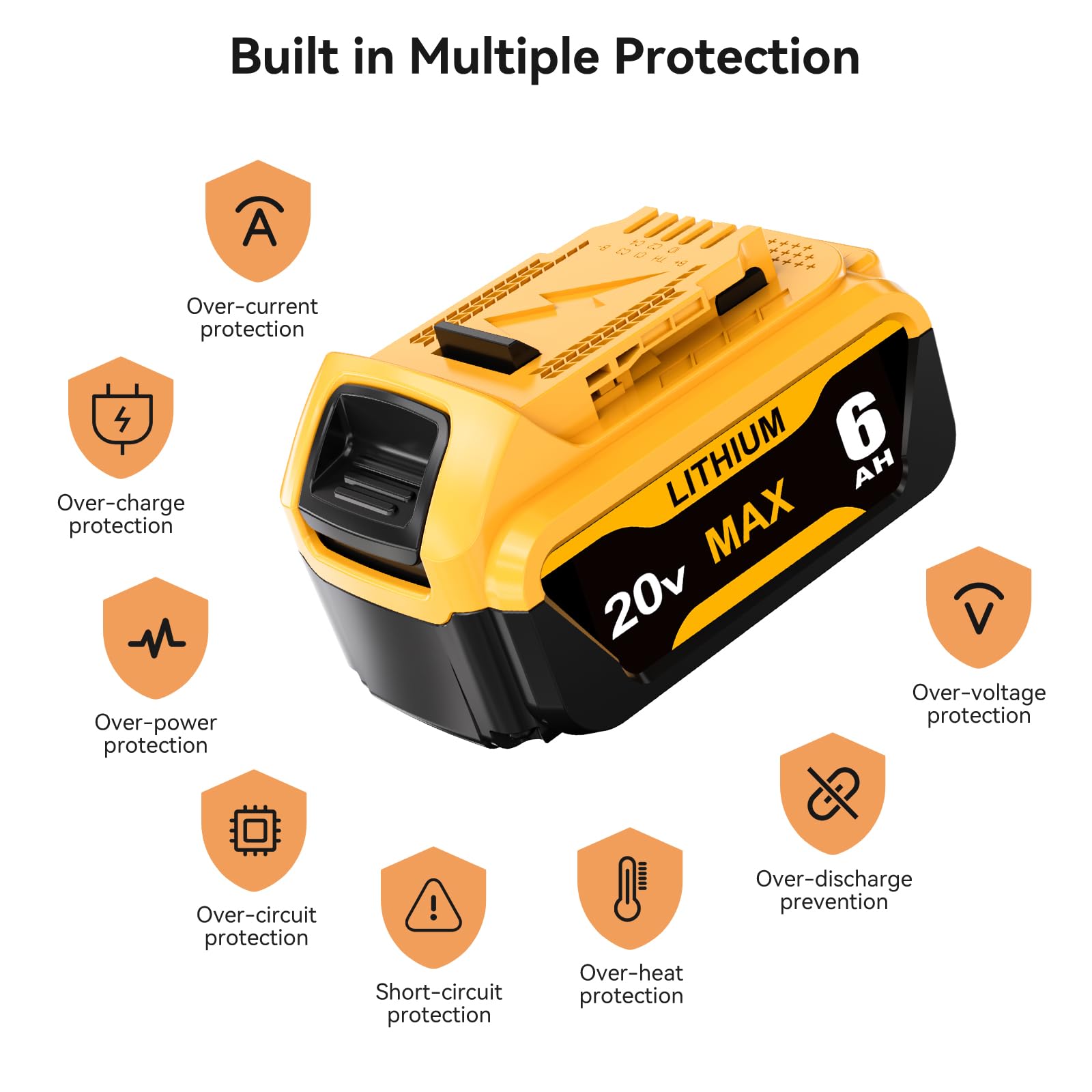 Wryfzxd Replacement for Dewalt 20V MAX Battery 6.0Ah Compatible with Dewalt 20V Battery Lithium Replacement for Dewalt 20 Volt Battery DCB205 DCB204 DCB207 Compatible with Dewalt Battery 20V 4Packs