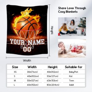 Personalized Basketball Blanket - Soft, Fuzzy & Warm Sports Throw Blanket for Boys Girls Teens - 50"x60" Large Blanket for Couch, Bed - Black Throw Gifts for Basketball Lovers