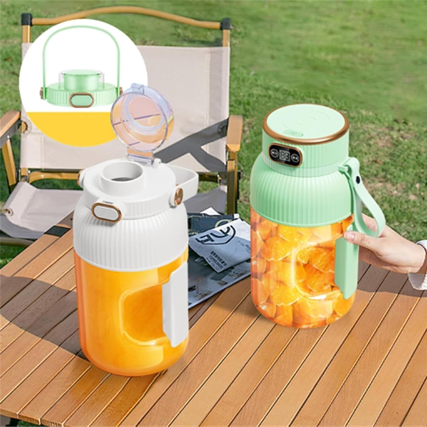 Yulyoie Multifunctional Portable Juicer Cup with Digital Display, 2025 New Orange Juicer, Exprimidor De Naranjas Electrico, Orange Juicer Squeezer, Portable Blender USB Rechargeable (Green)