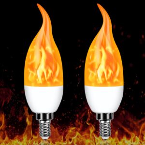 e12 led flickering candelabra flame effect light bulbs - 3 modes flicker chandelier candle fire gas lantern effect type b base small lights bulbs for outdoor halloween holiday decorations (2 pack)