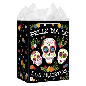 juesmos day of the dead gift bags with tissue paper halloween treat bags sugar skull day of the dead party paper bags goodie bags for day of the dead party favors decorations mexican fiesta supplies